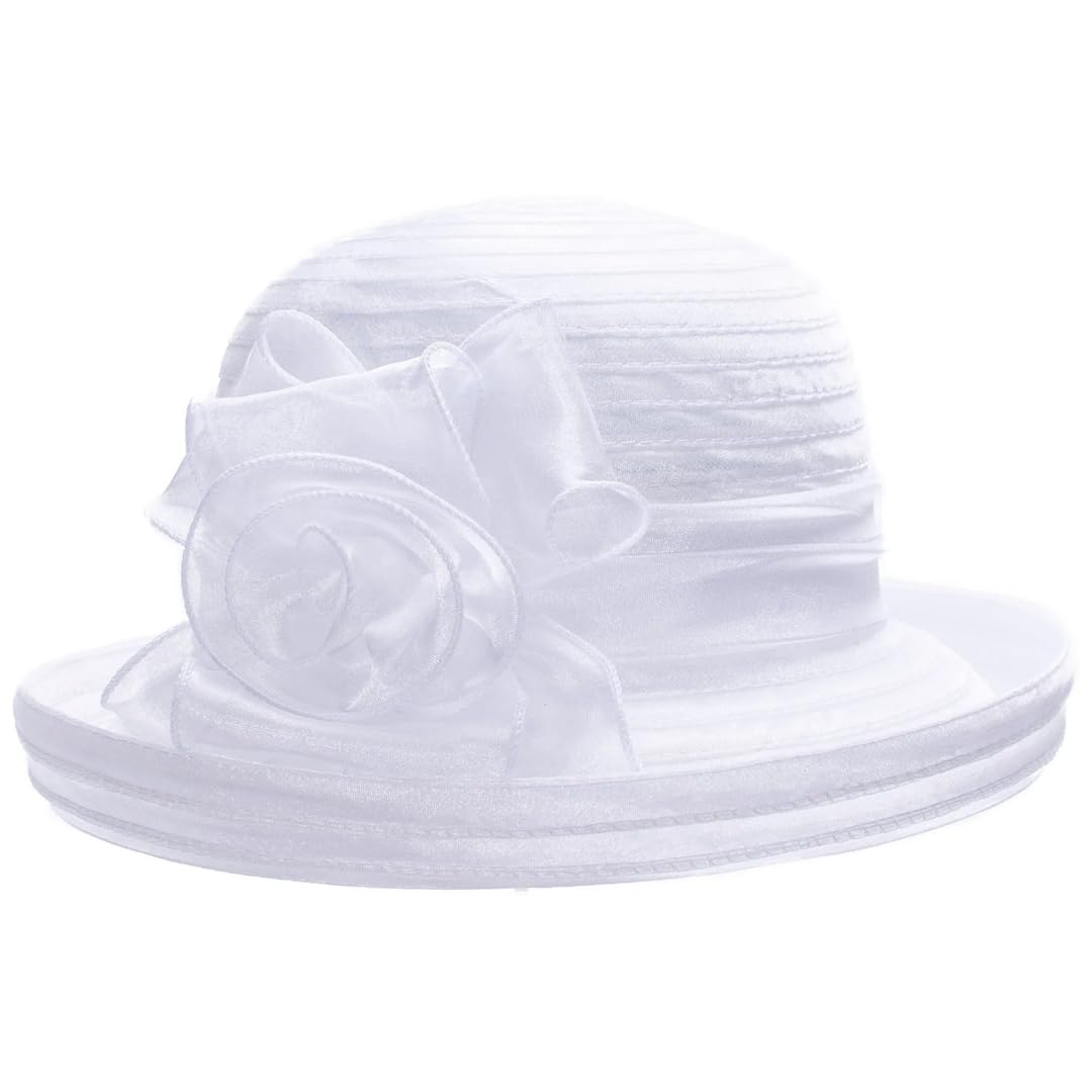 Yeuyyben Cappello a bombetta da donna in organza, per feste estive da tè, chiesa, elegante cappello da sole