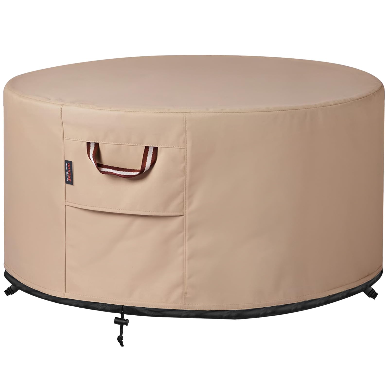 QH.HOME Fire Pit Cover Round - 40 Inch 42 Inch 44 Inch Heavy Duty 900D Strong Tear-Resistant and UV Resistant and Waterproof and Fading Resistant Material Polyester Outdoor Firepit Covers -Wheat