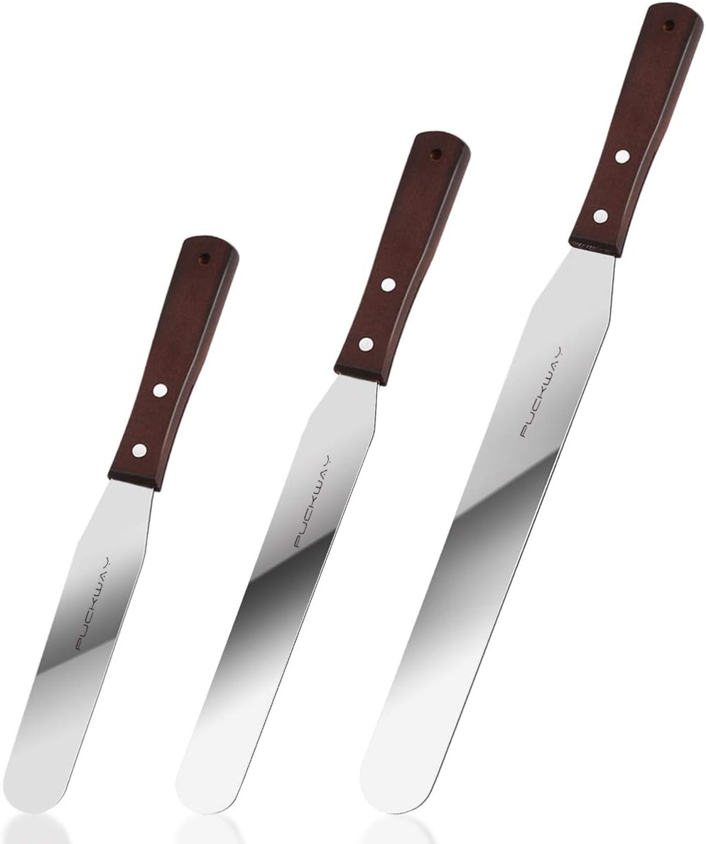 PUCKWAY 6 8 10 Inch Cake Straight Spatulas Set of Wooden Handles