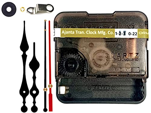 Image of Ajanja Mfg. Quartz Machine for Big Size Wall Clock,Battery Operated,Clock Movement Machine with Needles and Hook 12 MM (100% Made in India) (Black,Red 3)
