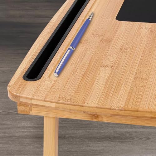 Image of VASIL MART A Versatile Laptop Table or lapdesk with a Spacious Working Area for Home That is Made of Solid Mango Wood and is adjustablefoldable, with Phone and Tablet Holder .(Natural)