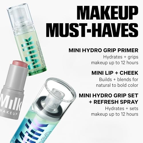 Image of Milk Makeup Mini Must-Haves Set - Includes 12HR Hydrating Face Primer (.33oz) + 12HR Setting Spray for Gripping Makeup (1.69oz) and Multi-Use Cream Blush Stick + Lip Color in Werk (Dusty Rose, 0.10oz)