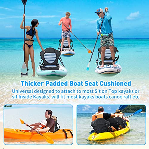 Image of Kayak Seat Deluxe Padded Fishing Boat Seat Deluxe Sit-On-Top Canoe Seat Cushioned - Comfortable Backrest Support Universal Sit with Adjustable Back Strap Detachable Storage Bag