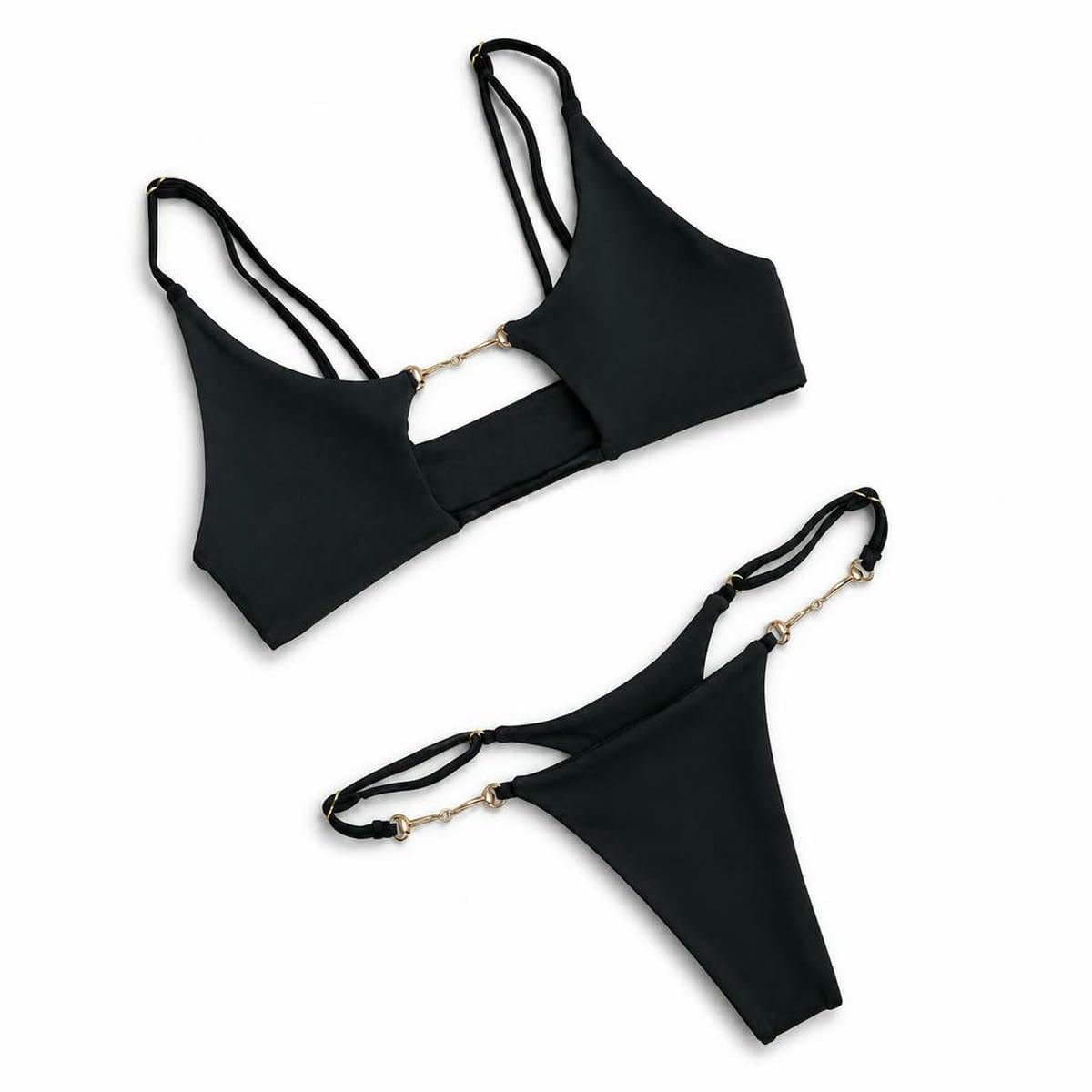 Damskie bikini z poliamidu | 2026 SML kobiety Hollow jednokolorowe bikini brazylijskie stroje kąpielowe bandeau kostiumy kąpielowe