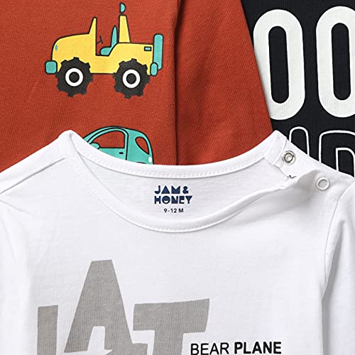 Image of Amazon Brand - Jam & Honey Baby Boy's Full Sleeves T-Shirt | 100% Cotton Printed Regular Fit T-Shirts | New Born Baby Clothes - 0 to 24 Months (Pack of 3)