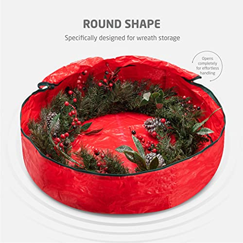 Zober-Christmas-Wreath-Storage-Container-24-Inch-Wreath-Bag-For-Artificial-Wreaths-Dual-Zippered-Wreath-Storage-WStrong-Durable-Handles-Red