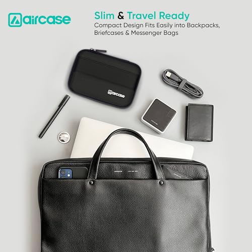 Image of AirCase Rugged Hard Drive Case for 2.5-inches Western Digital, Seagate, Toshiba, Portable Storage Shell for Gadget Hard Disk USB Cable Power Bank Mobile Charger Earphone, Water Resistant (Black)