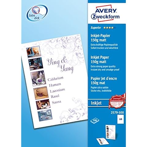AVERY Zweckform 2579-100 Superior Inkjet Papier (100 Blatt, 150g/m², DIN A4 Papier, einseitig beschichtet, matt, FSC, Tintenstrahldrucker, Druck mit idealer Farbwiedergabe, sofort trocken & wischfest) Cover