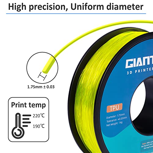 Image of GIANTARM TPU Filament 1.75mm Flexible Soft 3D Printer Consumables Grass Yellow,95A 1kg Spool (2.2 lbs.), Dimensional Accuracy + /- 0.05 mm