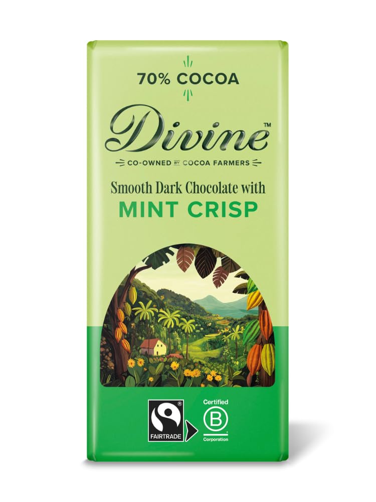 70% Cocoa Dark Chocolate with Mint Crisp 90g Bar – Fairtrade Dark Chocolate – Crunchy Mint Crisp Pieces – Ethical Premium Chocolate