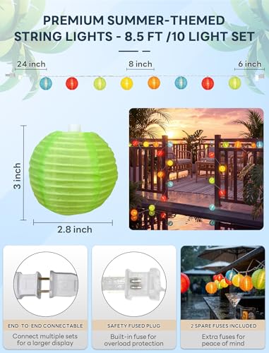 Image of Multicolor Lantern String Lights Outdoor, 8.5FT Plug-in Patio String Lights with 10 Mini Hanging Lanterns, Waterproof Decorative Lights for Garden, Bedroom, Bistro, Christmas Party