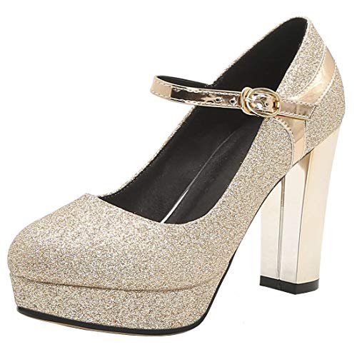 AIMODOR Womens Mary Jane Platform Chunky High Heel Ankle Strap Pumps