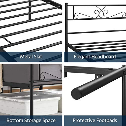 Yaheetech Classic Metal Platform Bed Frame with Headboard and Footboard Flower Design Mattress Foundation for Adults Girl Boy Easy Set Up Structure Twin Size Black