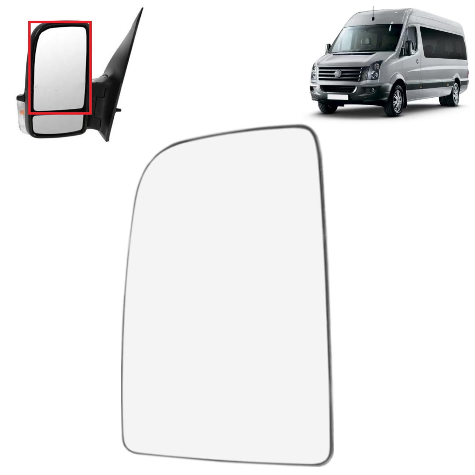 Wing Mirror Upper Glass Left Non-Heated For Mercedes Sprinter Volkswagen VW Crafter 2006-2018 A0028111533 2E1857587D 28111533, Wing Mirror Glass + Back Plate