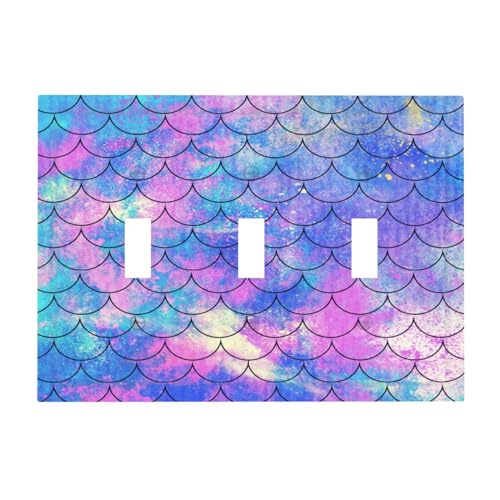 Yamxbfa YAMXBFA230805 Ocean Pastel Retro Mermaid Core 3 Gang Light Switch Covers Triple Toggle Wall Plate Decorative Switchplate Electrical Faceplate For Nursery Kidsroom Bedroom Decor cover