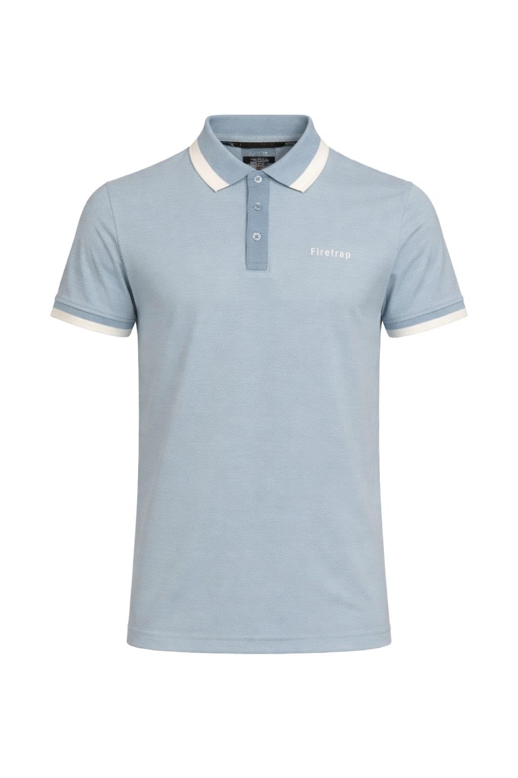 Firetrap Men's Slate Blue - Forest Polo Shirt Cotton Polos Tshirt Short Sleeve Summer Ribbed Tipping Collar Tshirts Top M