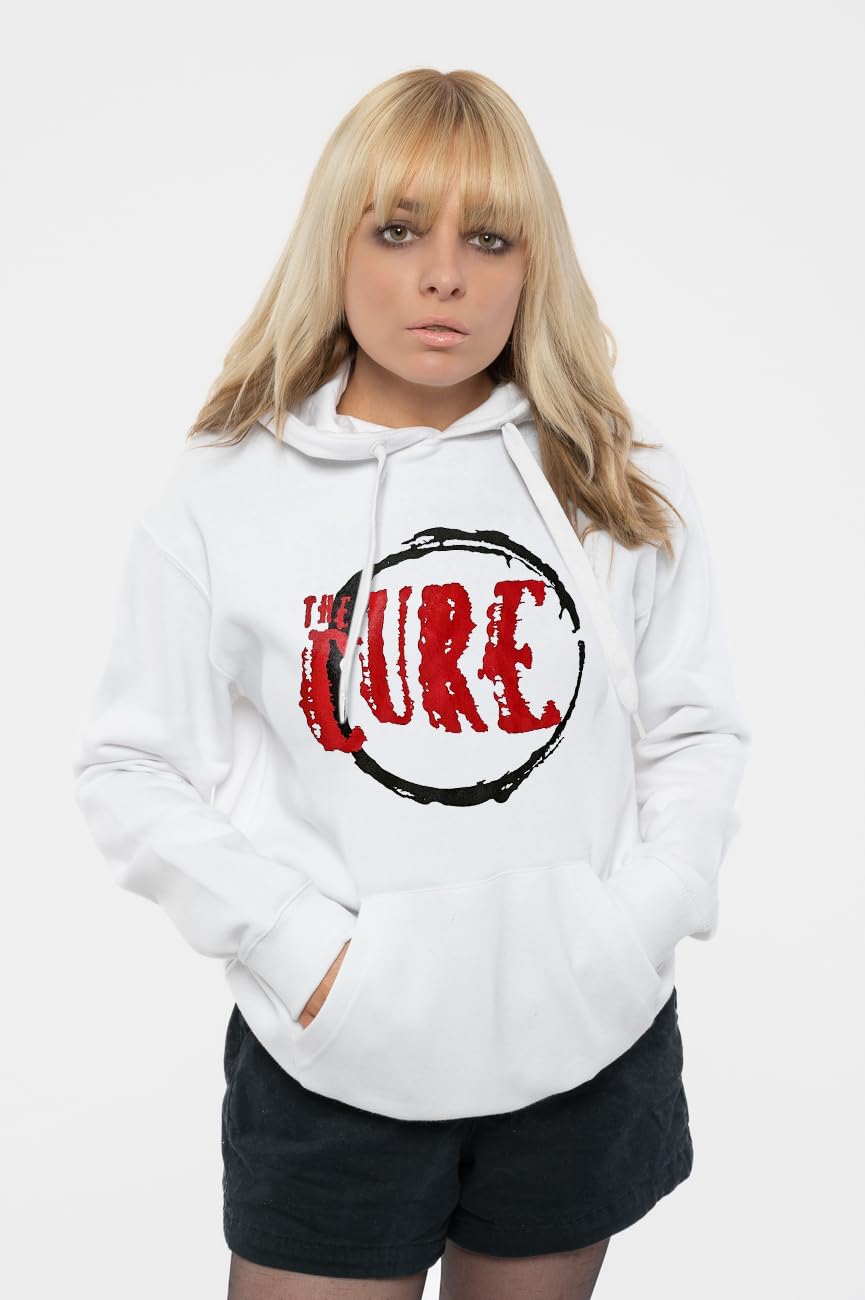 The Cure Felpa Con Cappuccio Circle Band Logo Nuovo Ufficiale Unisex Bianca