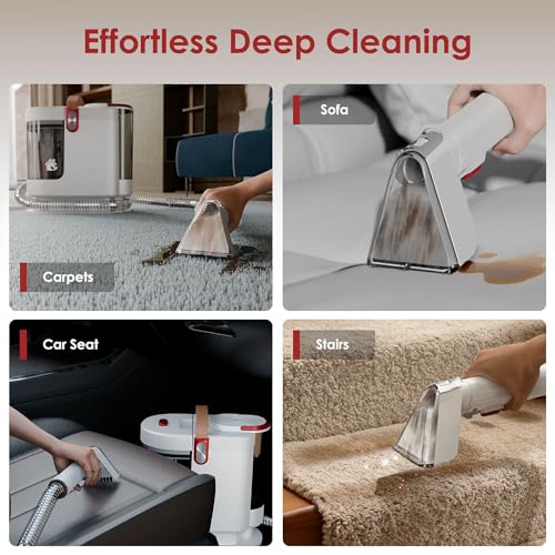 Image of WURESE 15KPa Powerful Portable Upholstery & Carpet Cleaner Machine | Spot cleaner for sofas & cars, long hose, compact storage design