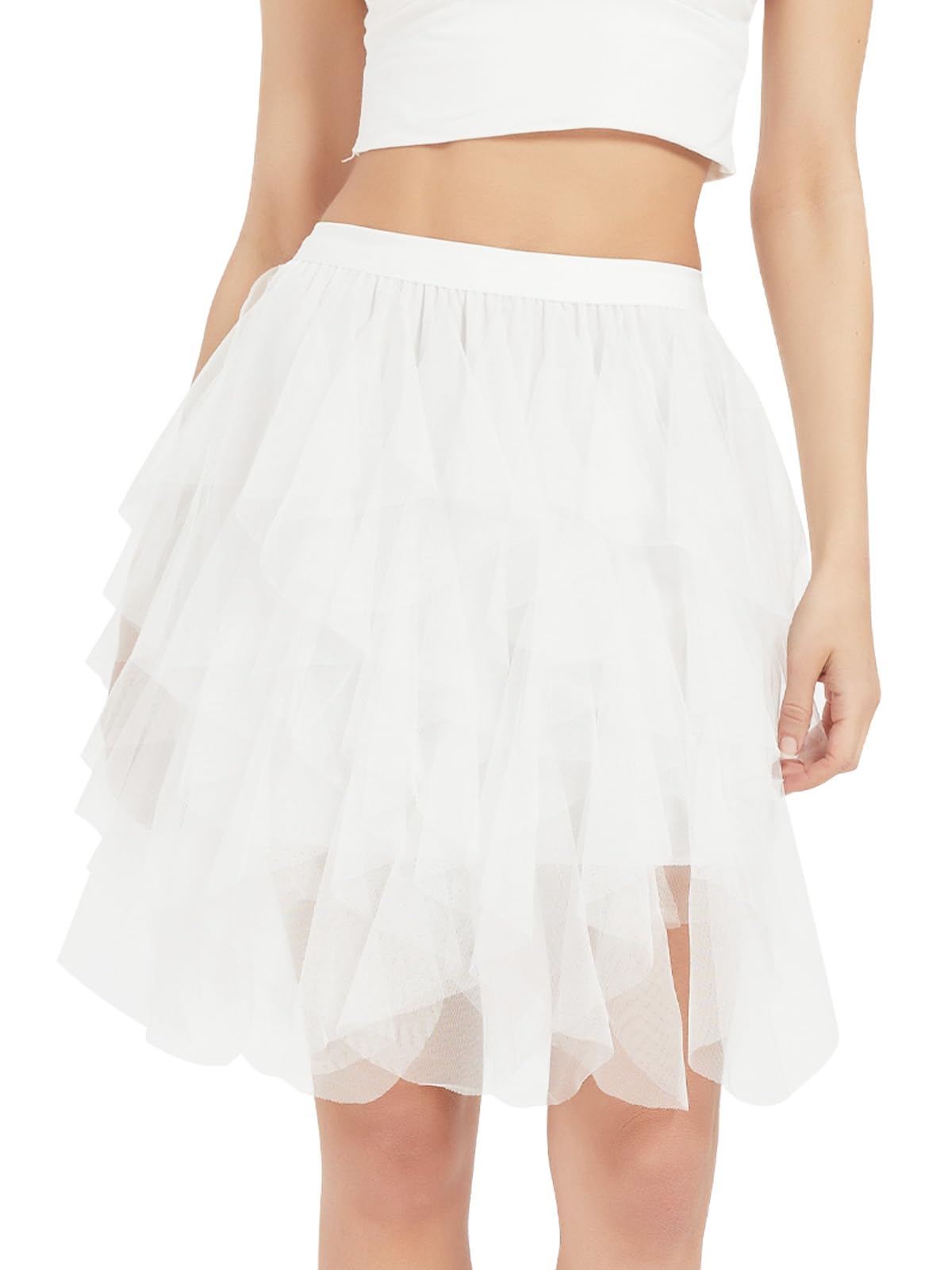 Monbessi Tüllrock Damen mit Unregelmäßiger Lagen Tüll Rock mit Futter Rock Damen Knielang für Halloween-Partys, Täglich