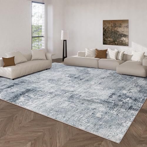 Washable Living Room Area Rugs: 9'x12' Large Rug Stain Resistant Distressed Abstract Rug Non Slip Low Pile Faux Wool Soft Area Rug for Bedroom Bedside Indoor Kids Playroom Dorm Nursery Dining Room