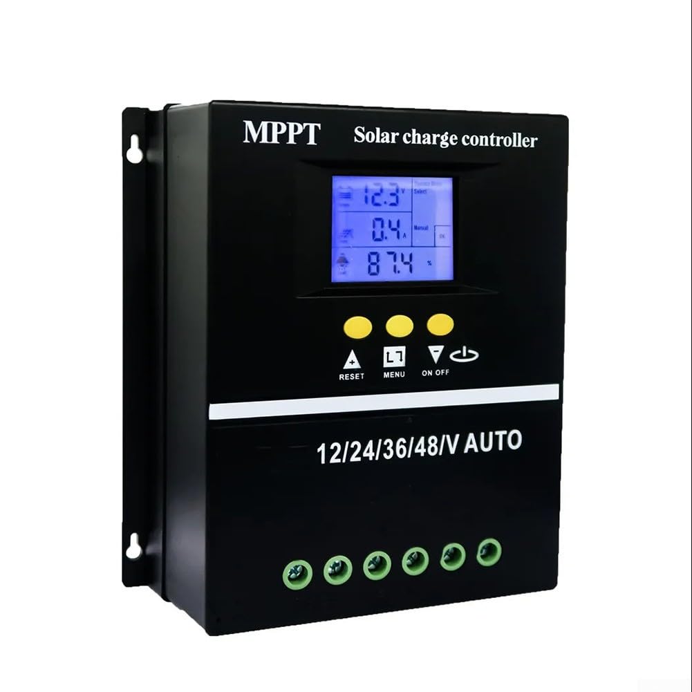 Regolatore MPPT in alluminio, 100 A, protezione dissipatore di calore (60 A | Rilevamento automatico della tensione, display LCD chiaro, ricarica efficiente, compatibile con sistema da 12 V a 48 V