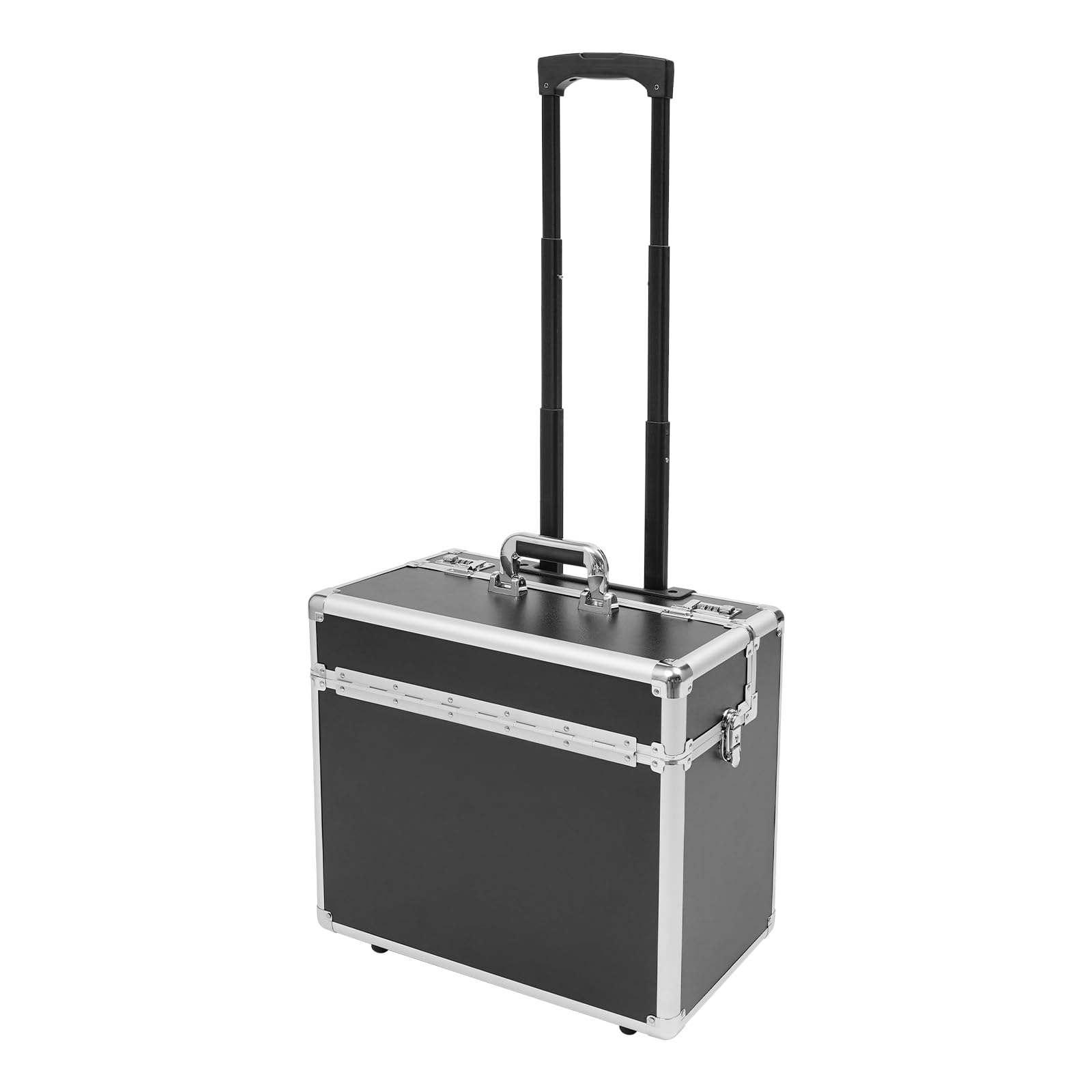 SHZICMY Maleta piloto de aluminio con ruedas, carro de negocios con compartimento para portátil y asa telescópica, color negro, 48,5 x 23 x 39 cm