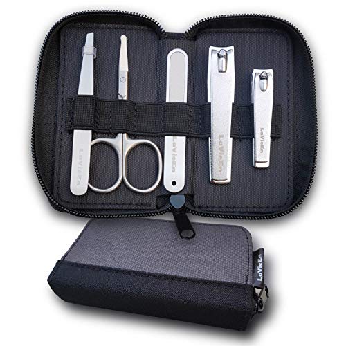LaVieEn LM7 5 in 1 Luxury Manicure Set with Canvas Case in a gift box for Women and Men Grooming