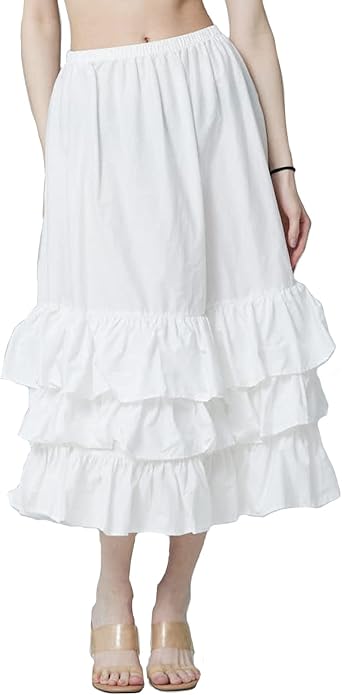 BEAUTELICATE 100% Cotton Half Slip Lightweight Skirt Extender Underskirt for Women 3 Tiered Ruffled Edge