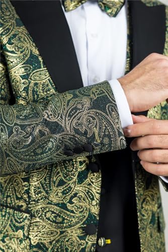 Men's Suit 3 Piece Green Paisley Tailored Fit Wedding Tuxedo4