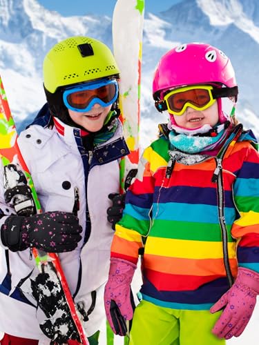 Image of SATINIOR 2 Pairs Kids Waterproof Winter Snow Gloves Ski Gloves for Boy Girl Outdoor Warm Thickening Snowboard