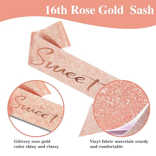 Image of Sweet 16 Birthday Decorations for Girls, banner,Backdrop, it's my 16th Birthday Sash, Sweet Rhinestone Tiara Crown,Balloons