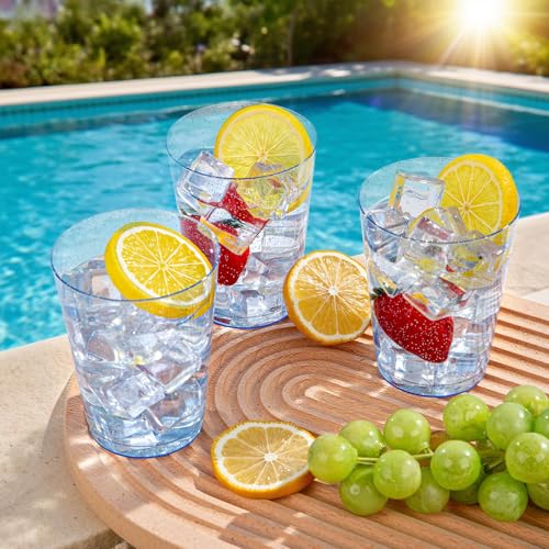 Image of DaYammi 100 Pack Blue Plastic Cups 10 oz Disposable Cups Tumblers, Elegant Blue Glitter Party Drinking Cup Perfect for Wedding, Fancy Disposable Cup Plastic Cocktail Glasses Wine Glasses for Party