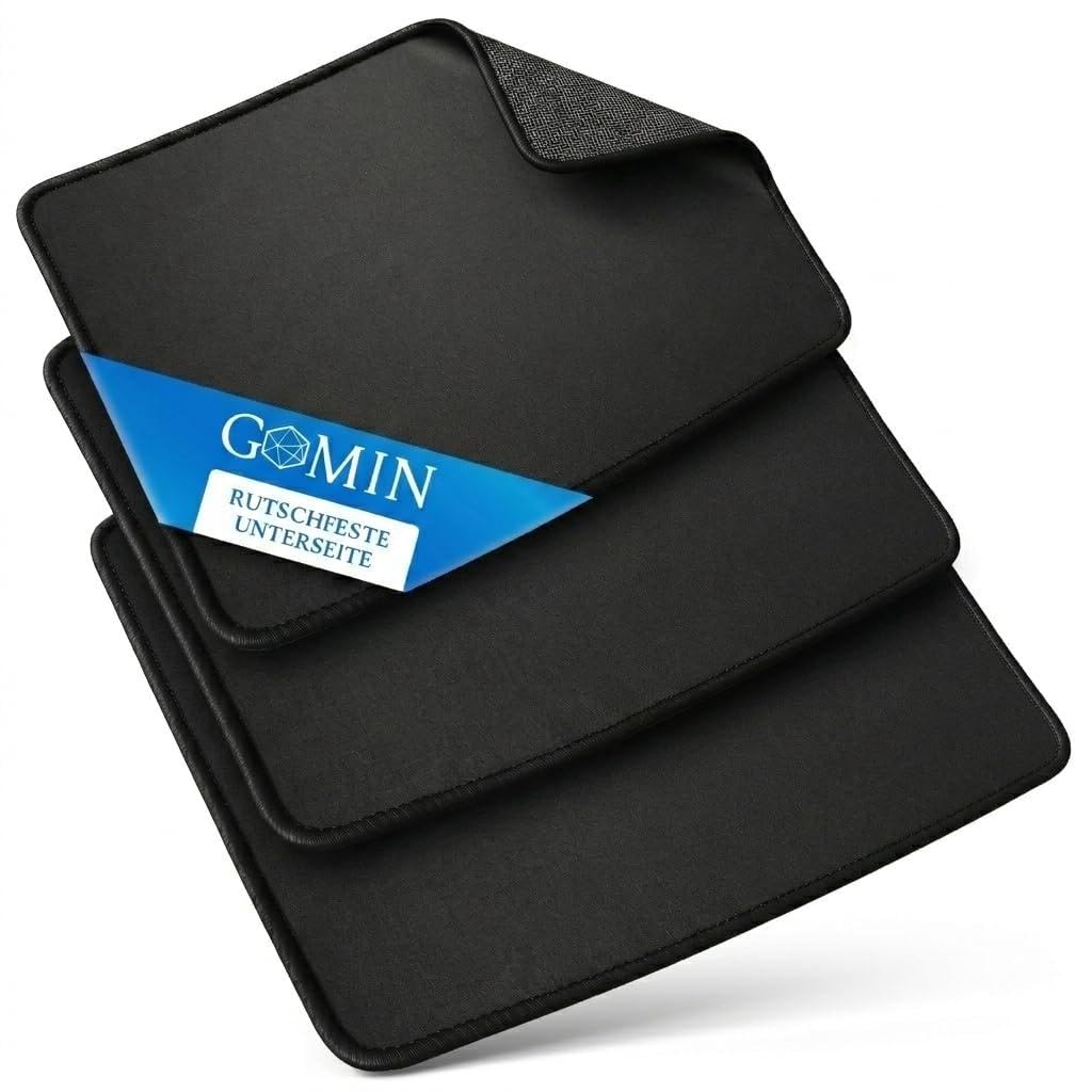 Gomin Mauspad - 28 x 20 cm (3er Pack) Gaming Mauspad rutschfest – Vernähte Kanten - verbessert Geschwindigkeit und Präzision, Schreibtischunterlage ideal für PC, Laptop und Büro - Mousepad schwarz