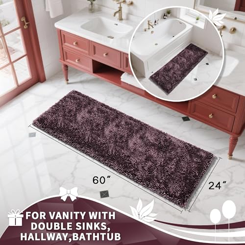 Image of Yimobra Long Bathroom Rugs Runner 60x24 Inch, Extra Thick Soft Absorbent Chenille Bath Mat, Non Slip Machine Washable, Quick Dry Bath Rugs for Bathroom Floor, Tub and Shower, Purple Grey