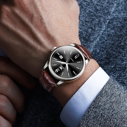 Image of OLEVS Men Leather Watches Classic Quartz Large Dial Easy Read Waterproof