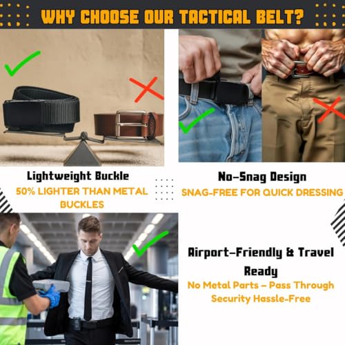 Image of Tactical Nylon Web Belt, Black, Lightweight Plastic Buckle, No-Snag Design, Airport-Friendly, 120cm