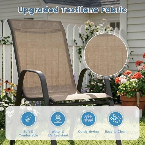 Image of DIFY Patio Chairs Set of 8, Stackable Outdoor Dining Chairs Set with Breathable Textilene High Back and All-Weather Metal Frame for Garden, Backyard, Deck, Brwon