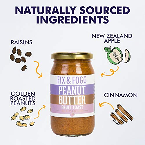 Gourmet Peanut Butter, Super Crunchy Peanut Butter, Cinnamon, Raisin & Apple, Low Sugar Peanut Butter, Fruit Toast, 375g - Fix and Fogg Peanut Butter
