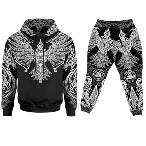 Viking Hoodie and Sweatpants Set, Norse Mythology Tracksuit with Pullover Hoodie and Joggers, Streetwear Outfit