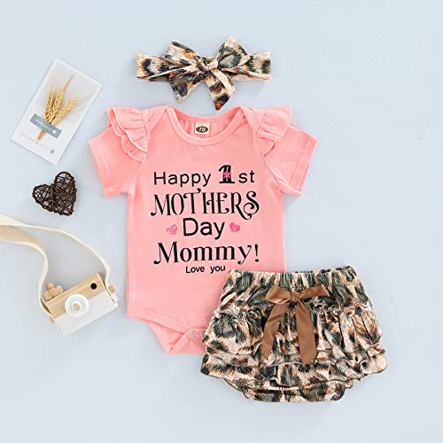 Image of Newborn Baby Girl Clothes Snap Cotton Bodysuit Floral Shorts Baby Headband Infant 3Pcs Outfits Summer Set