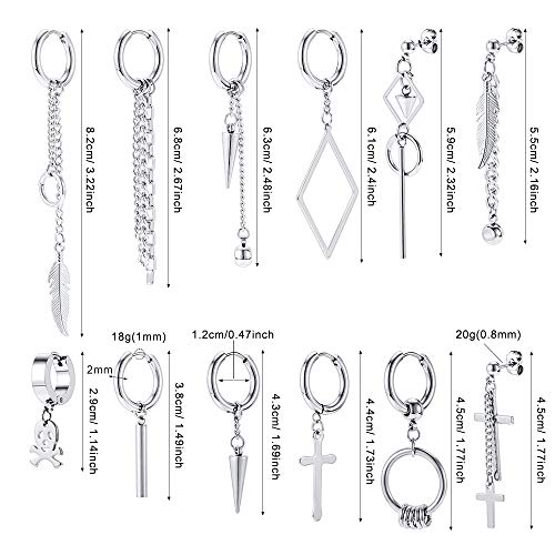 12 Pcs Dangle Cross Earrings For Men Surgical Steel Earrings Sets Dangling Chain Hypoallergenic Earrings Hoops #TOP4