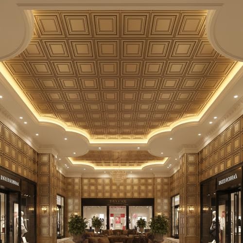 Image of Kayra Decor 3D PVC Wall Panels for Bedroom & Living Room | Frame Design | Golden Color| 19.7 x 19.7 Inch | Pack of 12 | 32.28 Sq Ft