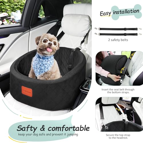 Lealchum Hunde-Autositz, bequemer Haustier-Autositz mit Sicherheitsleinen zum Anklippen, waschbares Reise-Autobett mit Rutschfester Unterseite (Black, Small)