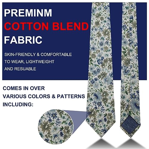 Image of Mantieqingway Men's Skinny Tie, Cotton Floral Ties for Men Wedding Necktie for Groom, Groomsmen, Missions, Dances
