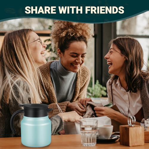 Image of Small Insulated Coffee Carafe, 27 oz, Keeps Hot for 12H, Blue | Thermal Carafe, One-Hand Pour, Leakproof Lid, Anti-Slip Base for Personal Use