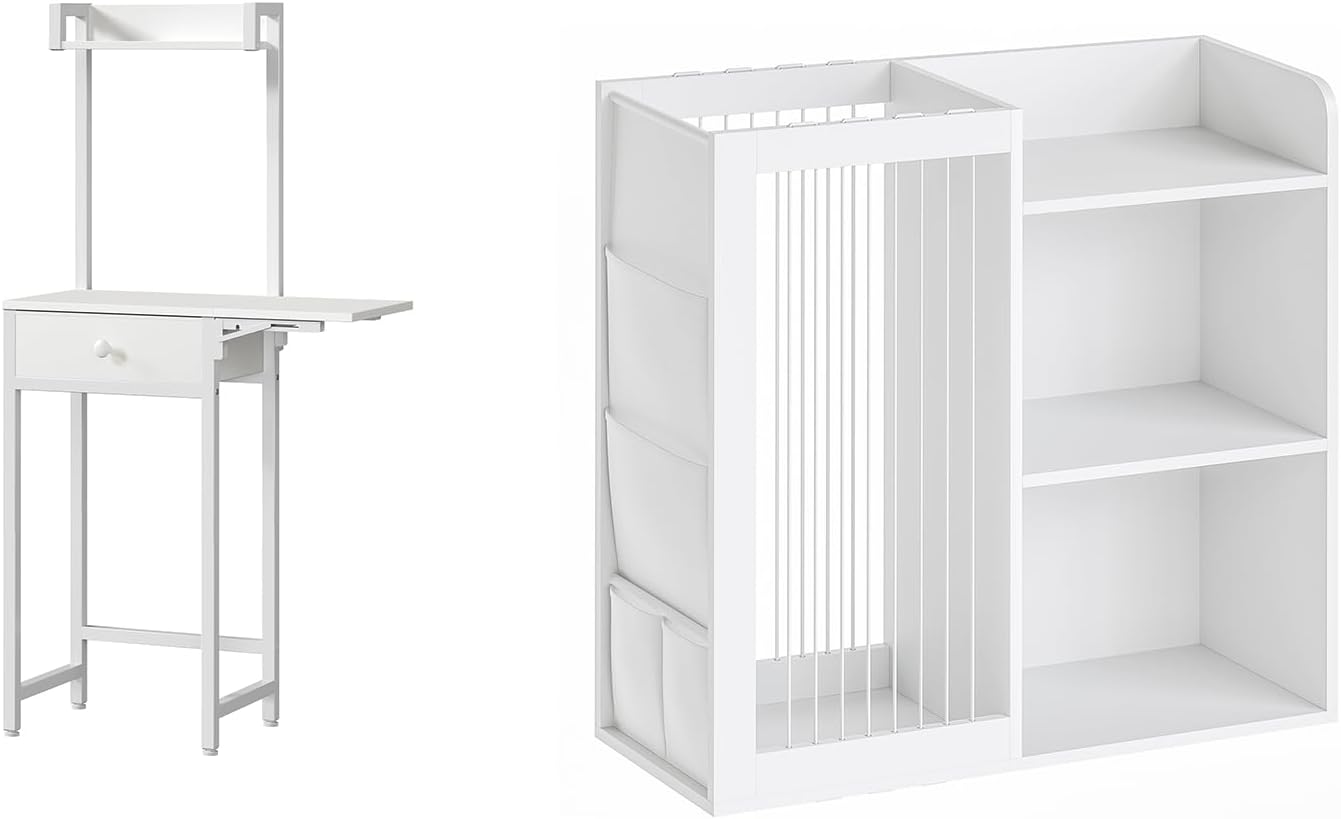 Small Vanity Desk Without Mirror, Toy Storage Organizer and Stuffed Animal Storage, SZ02WW-CW02WT