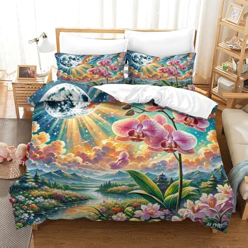 Linge de lit Phalaenopsis orchidée 3D housse de couette microfibre ado 260x220cm