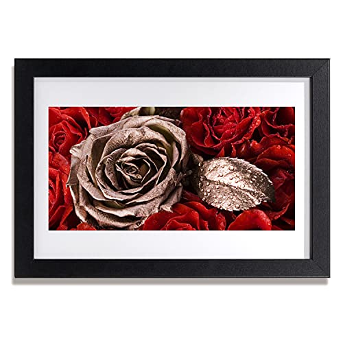 Affiche encadrée 30x20 cm fleurs de roses sous cadre MDF pour déco murale