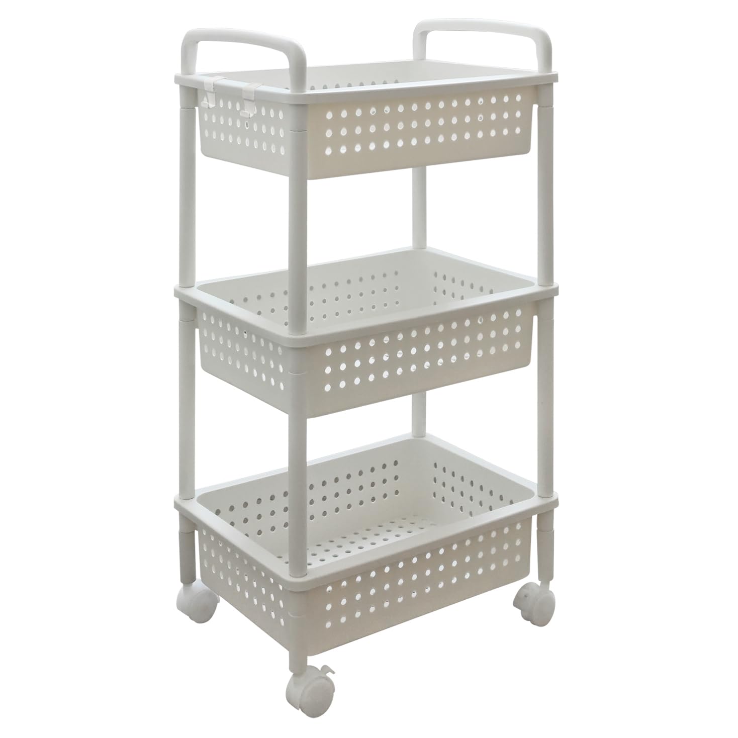 ABBAware 3 Basket Trolley Cart, Rolling Storage Multi-Functional Cart with Reinforced Castors, Home Organizing, White
