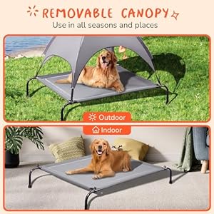 PRAISUN-Outdoor-Dog-Bed-with-Canopy-XL-Elevated-Dog-Bed-Dog-Cot-Pet-Bed-with-Oxford-Fabric-Textilene-Mesh-Carrying-Bag-Cooling-and-Portable-for-Indoors-Outdoors-Beach-Dark-Gray - Cucciolini Doodles   PRAISUN-Outdoor-Dog-Bed-with-Canopy-XL-Elevated-Dog-Bed-Dog-Cot-Pet-Bed-with-Oxford-Fabric-Textilene-Mesh-Carrying-Bag-Cooling-and-Portable-for-Indoors-Outdoors-Beach-Dark-Gray